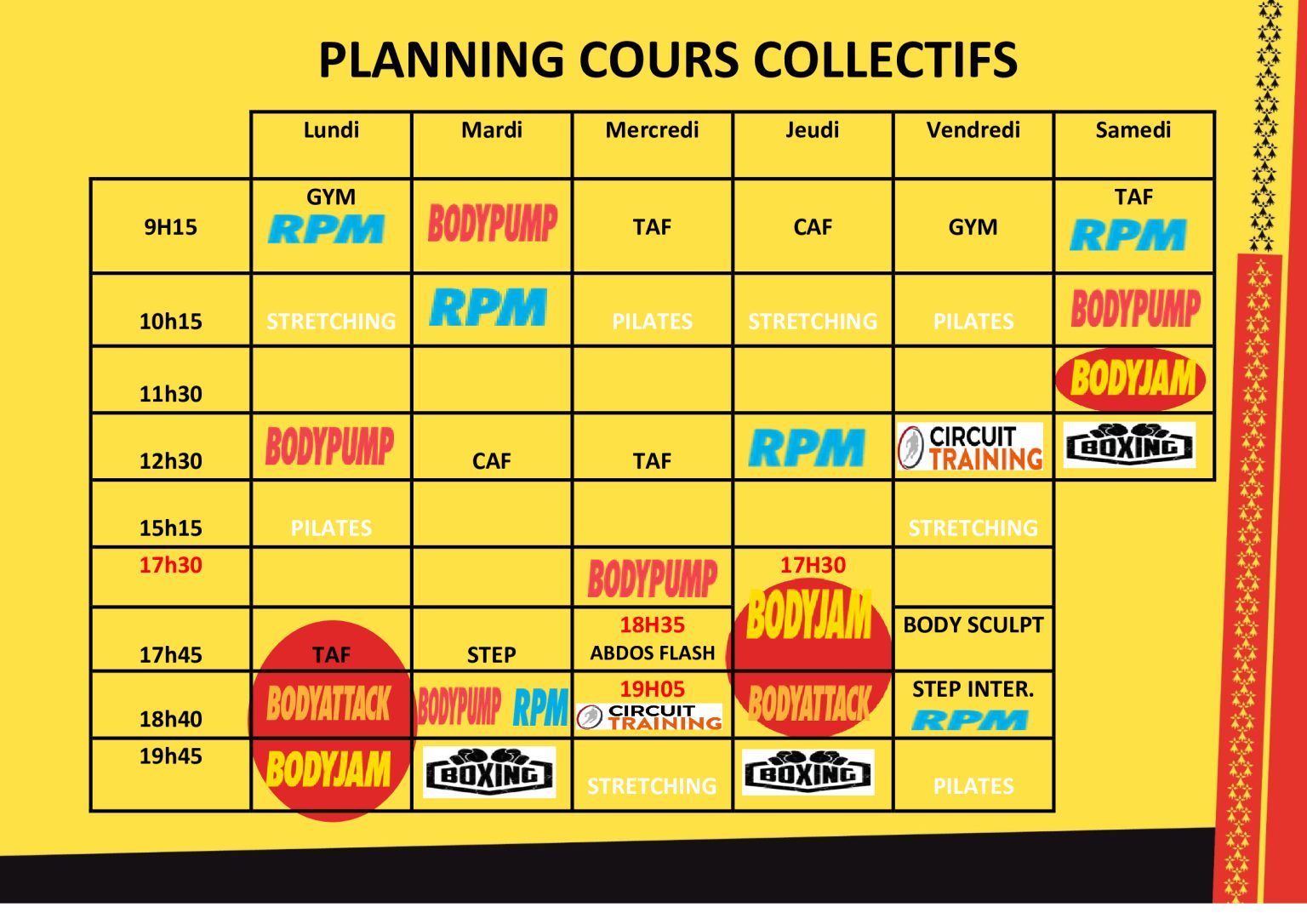 Planning des cours collectifs à Pontl'Abbé Be Good Fitness